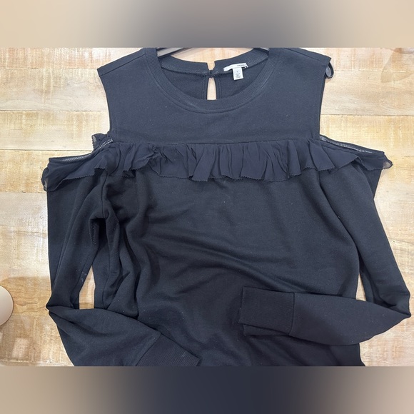 Halogen black ruffle cold shoulder sweatshirt top blouse sweater - Picture 9 of 11